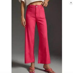 Anthropologie Maeve Colette Linen Cropped Pants, Rose Pink